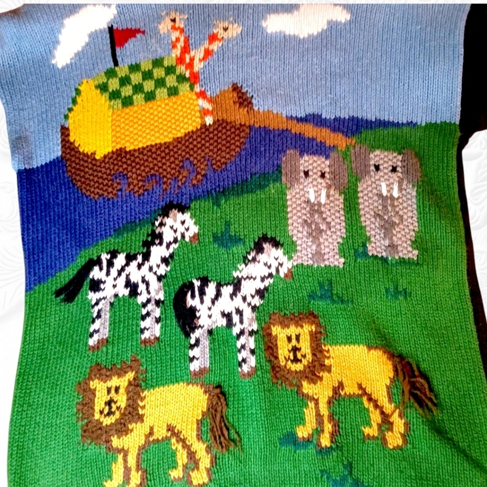 Vintage Karen Scott Hand Knits Noah's Animals Departing Arc SweaterSize large - Picture 2 of 3